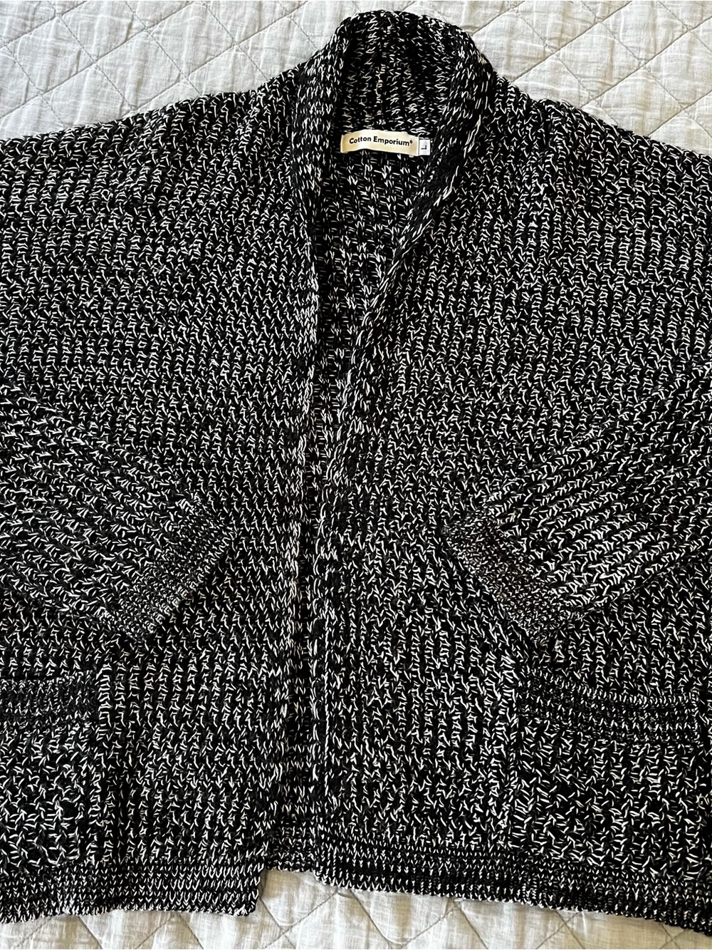 Cotton Emporium Black & White Marled Shawl Collar Cardigan